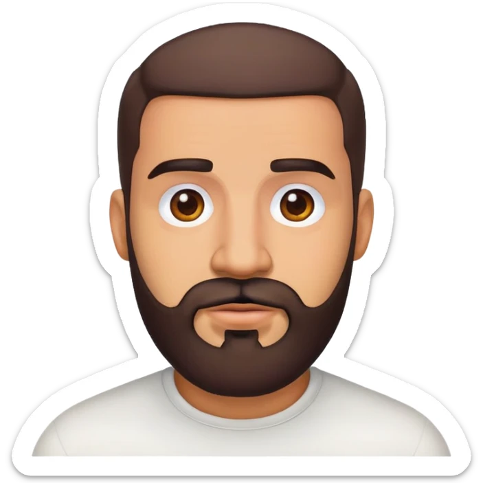 Generate an emoji-style illustration of the rapper Drake’s face, capturing his iconic beard, eyebrows, and signature expression. The style should be simple, colorful, and expressive, resembling a typical emoji sticker