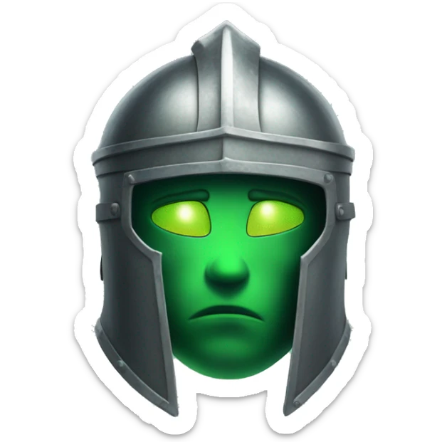 knight's head in a helmet with green light coming out of his eyes sticker