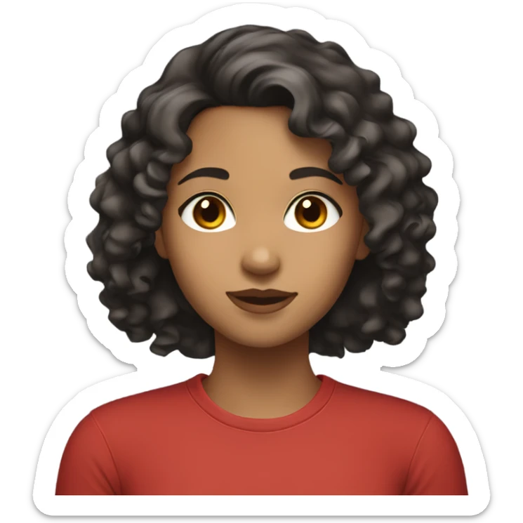 Girl with light brown skin and curly black hair with brown eyes wearing red shirt sticker