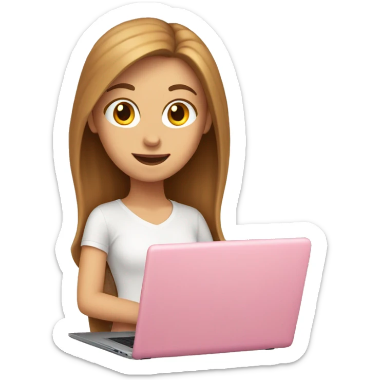 WHITE GIRL WITH BROWN HEAR SITTING IN FRONT OF PINK LAPTOP sticker