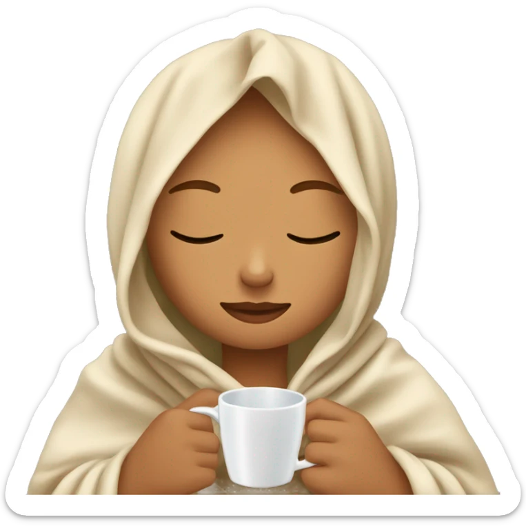 girl with blond cuivré hair inside a blanket sipping coffee eyes closed sticker