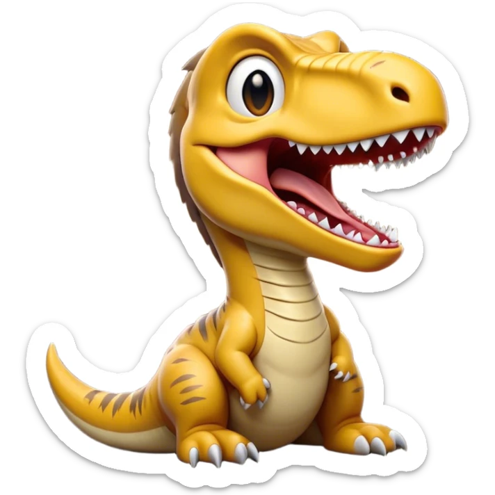 Cinematic Cute Yawning jurassic park Velociraptor Portrait Emoji, Head tilted slightly with a dramatic, wide-open yawn, showcasing a lean, powerful body with a relaxed snout and sleepy, half-closed eyes that hint at both ferocity and fatigue, Simplified yet irresistibly cute features, highly detailed, glowing with a soft, cozy prehistoric glow, high shine, relaxed yet expressive, stylized with a hint of whimsical ancient ease, soft glowing outline, capturing the essence of a drowsy yet endearing jurassic park Velociraptor that appears ready to stretch and yawn its way out of the screen! sticker