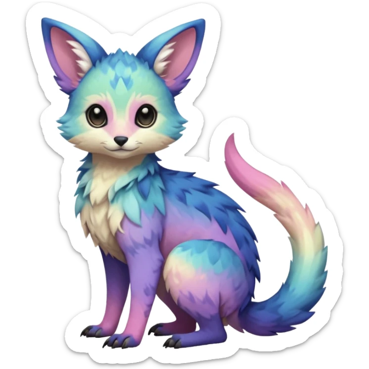 Feral Rare cute realistic edgy pretty beautiful handsome gorgeous pastel-gradient aesthetic colorful vibrant Vernid-Trico-species-Fakemon-creature by LiLaiRa, random markings, tufted ears, full body sticker