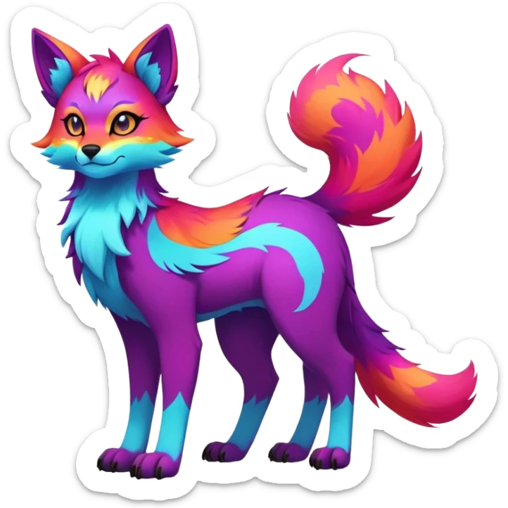 Neon-colored multi-colored edgy cool Falvie-Fionbri-fantasy-creature-fursona, full body, with random markings sticker