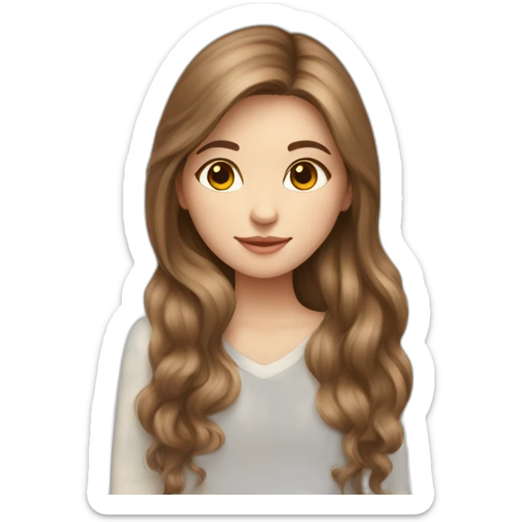 Girl-with-long-brown-hair-and-cat-angora-beige-and-white sticker