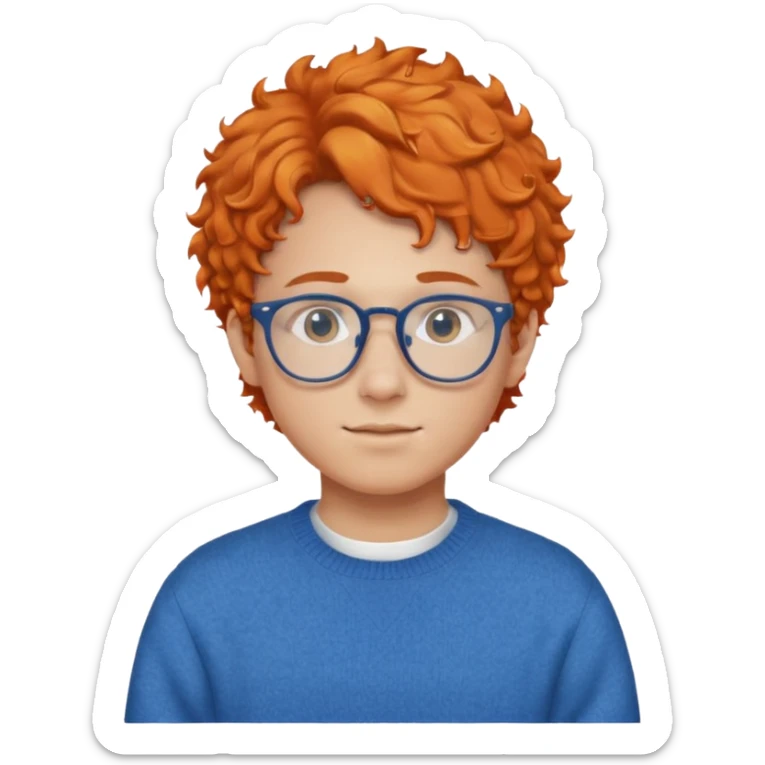 teen nerd orange hair boy curly orange hair wearing white shirt inside a sweater with glasses  sticker