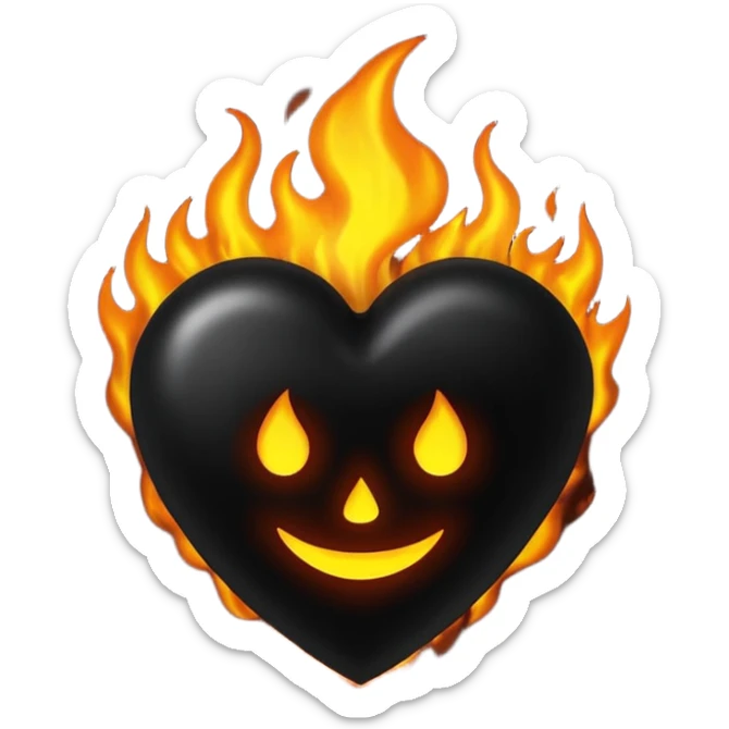 A dark black heart with glowing black flames rising smoothly, giving a mysterious and powerful feel. Transparent background, simple emoji style with a dramatic touch. sticker