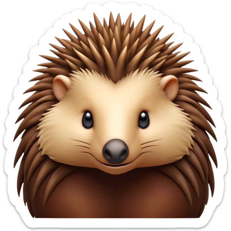 Cinematic Noble Echidna Portrait Emoji, Poised and regal, with a compact, spiky build and a textured, bristly fur in earthy browns, a distinctive pointed snout and keen, soulful eyes, Simplified yet sharp and sophisticated features, highly detailed, glowing with a warm, dignified glow, high shine, intelligent and resilient, stylized with an air of prickly elegance, focused and attentive, soft glowing outline, capturing the essence of a watchful and confident echidna, so majestic it feels as though it could scurry out of the screen with effortless authority! sticker