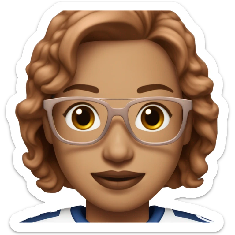 A women wearing a oilers 97 Mcdavid jersey with rose gold eyeglasses brown hair with stanley cup sticker