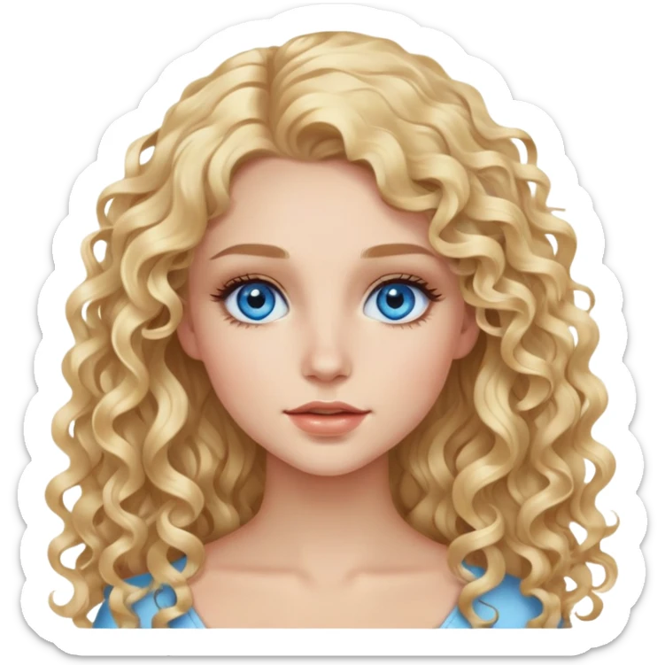 beautiful girl with long curly blonde hair, blue eyes, long eyelashes sticker