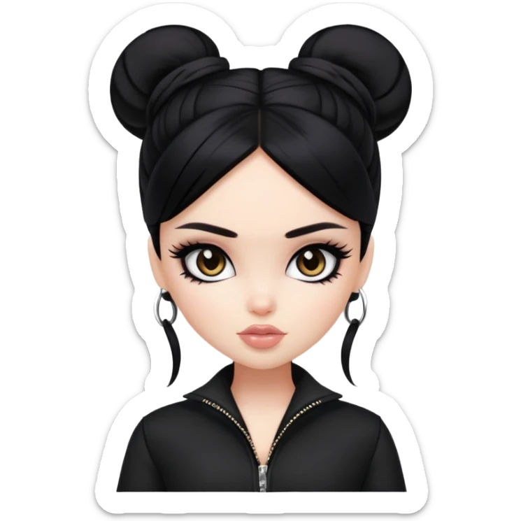 pretty bratz girl, black hair, dark brown eyes, black eyeliner, pale skin, black clothes sticker