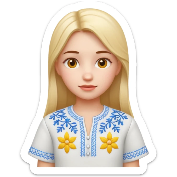 Girl in a Ukrainian white embroidered shirt, 3D Emoji sticker