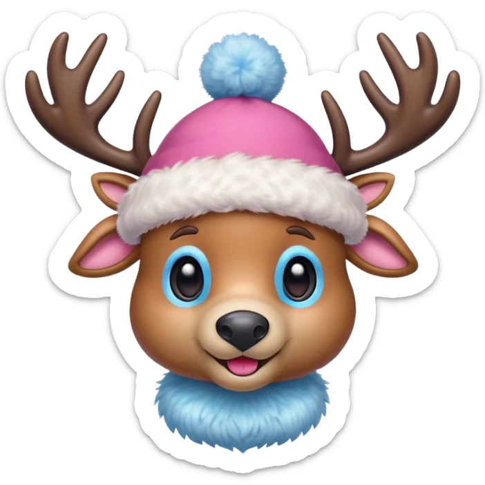 Tony Tony Chopper in cute reindeer form with pink hat and blue nose sticker