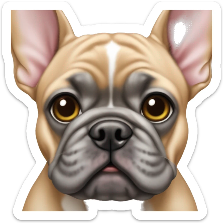 Portrait of Fawn color French bulldog face with grey muzzle and ears sticker