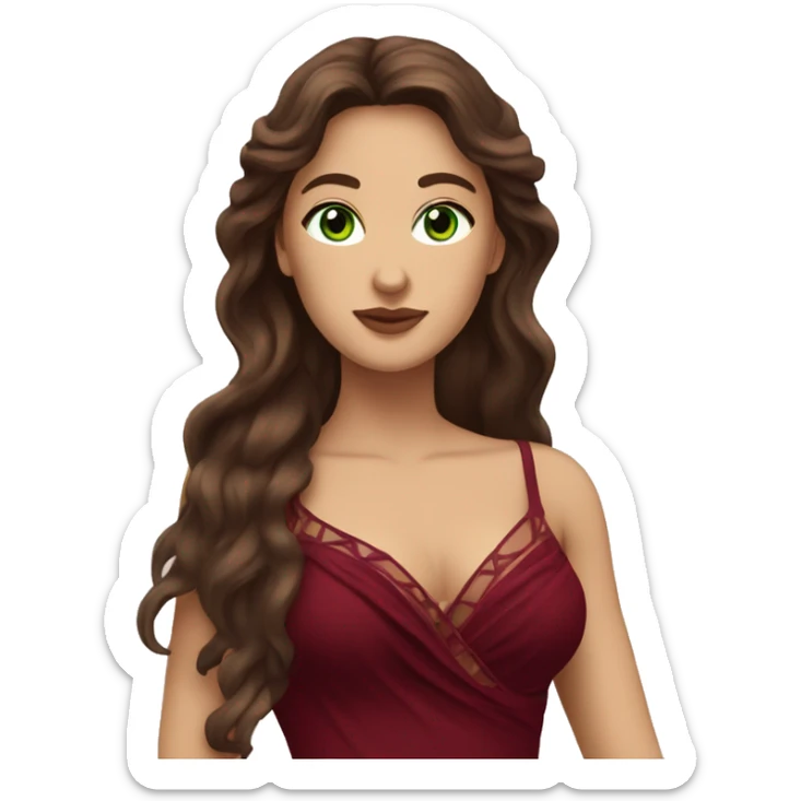 Aphrodite, Long haired, Brunette woman with green eyes and burgundy dress sticker