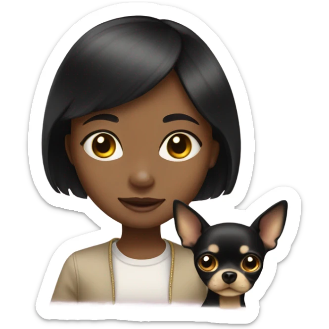 Black-hair little girl with gold chihuahua black  sticker