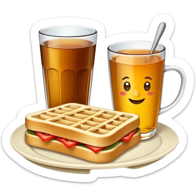 Tost ile çay kaşarlı sucuklu bir tost ve çay bardağında bir çay sticker