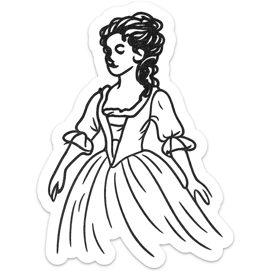 vintage rococo mixed woman with brown hair and light skin in a light pink beautiful gown sticker