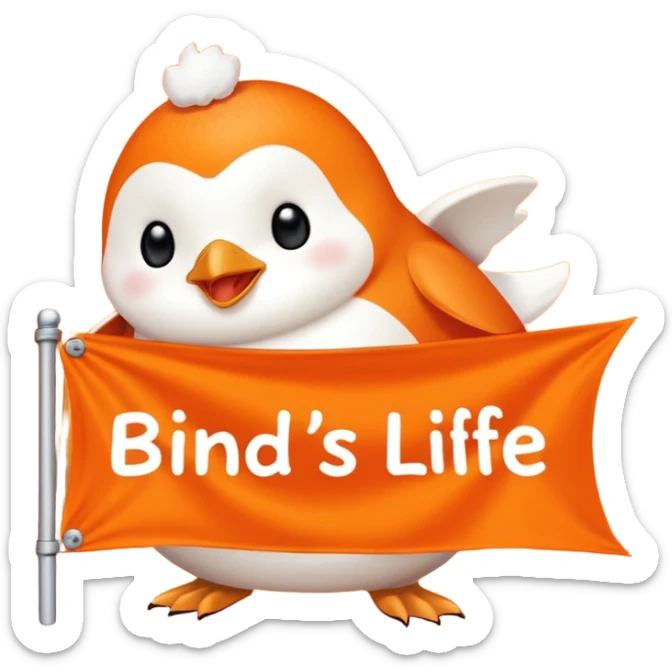 Colorful banner that says 'Bind is Life!!!', in bright orange, and on top of the banner a winking little white happy penguin. Make sure that the banner says exactly the text above sticker