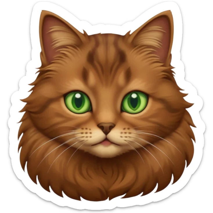 eine braune flauschige niedliche katze mit grünen augen die augen sollen nicht leuchten sondern matt sein und mit verschiedenen brauntönene das fell sticker