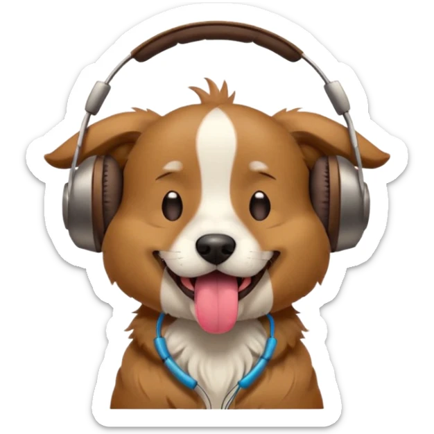 dog with headphones on and eyes closed and tongue out  sticker