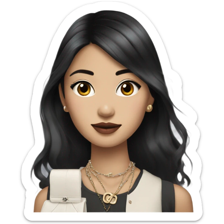 Realistic Dark hair Chanel Asian Girl with Birkin bag and Chanel necklace sticker
