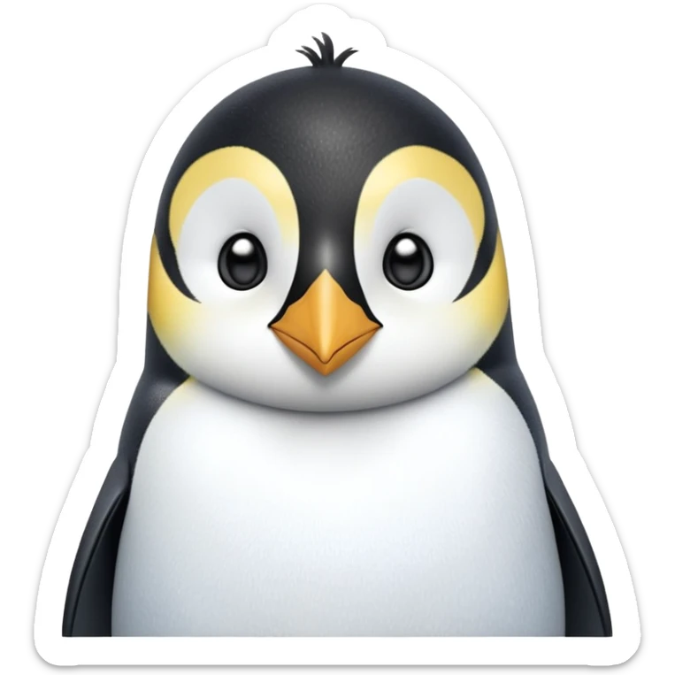 cinematic-cute-emperor-penguin-portrait-emoji,-head-tilted-playfully-and-inquisitively,-with-glossy,-pristine-plumage,-sparkling-eyes-filled-with-curiosity,-simplified-yet-irresistibly-adorable-features, black, large black eyes face sticker