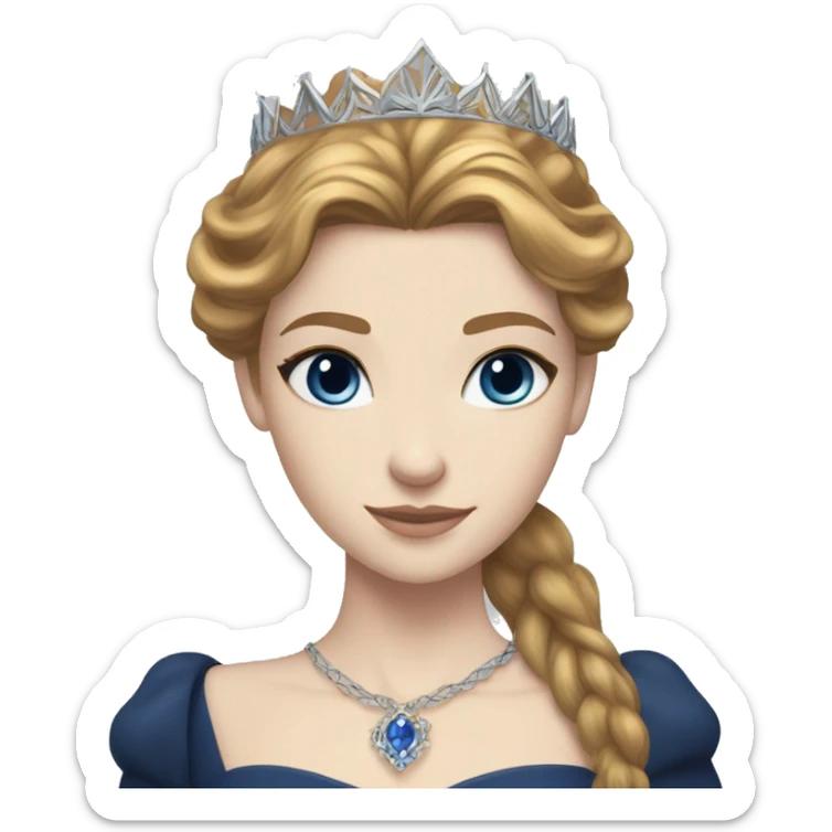 Feyre has pale skin, golden-brown hair and blue-grey eyes. She has a dark blue dress on with a silver crown sticker