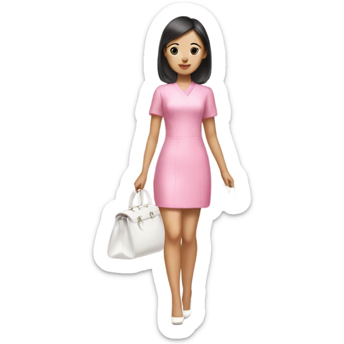 asian girl wearing pink dress and white heels carrying a white purse sticker