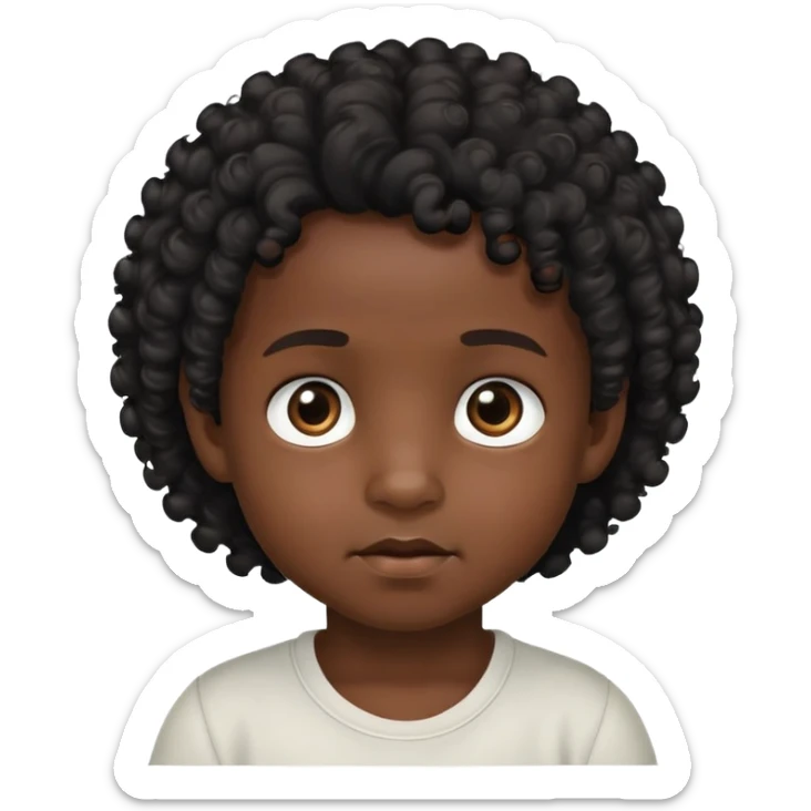 toddler boy face, African eyes, dark skin, black long curly hair sticker