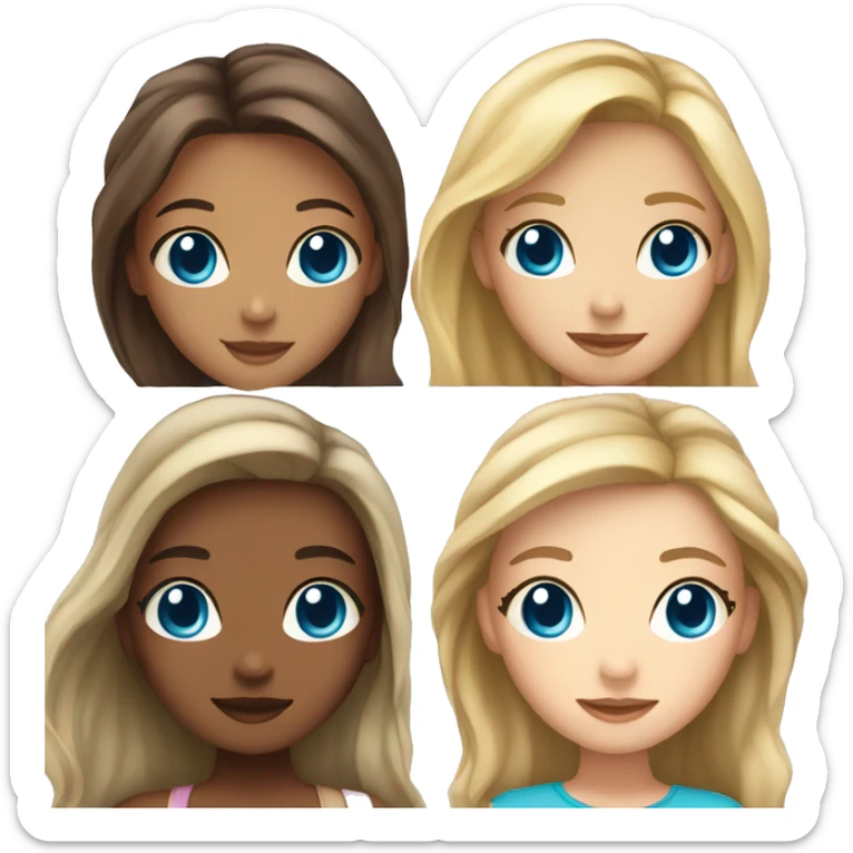 dreamy girl with brown hair and blue eyes and 3 girls with blonde hair sticker