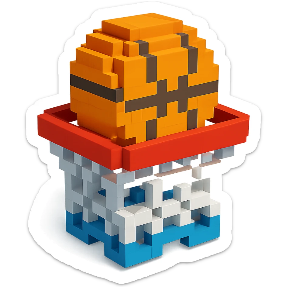 Voxel-style basketball in a net, variation 6 sticker