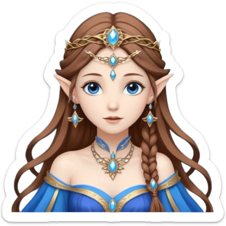 Hyper realistic cosmos elf mage fairy queen pale skin brown hair and blue-eyes sticker