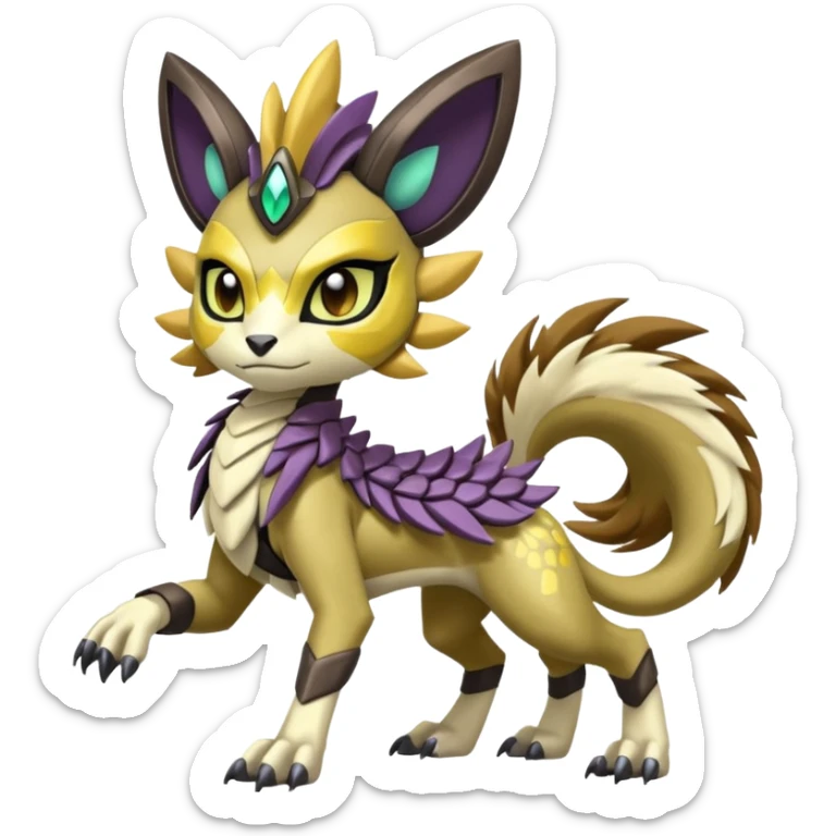 Colorful masked armored leathery scaly furry Futuristic Meloetta-Manectric-Solgaleo-Raikou-Pokémon-Digimon-Fakémon-fusion-hybrid-creature sticker