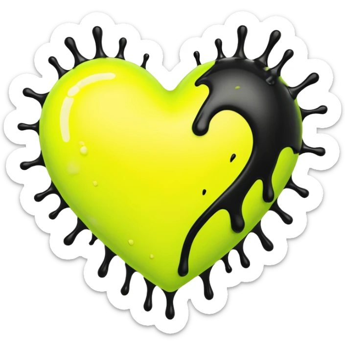 A neon yellow heart with black splashes inside the heart and The text UVP in the heart sticker