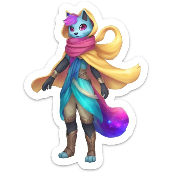 Shiny Colorful Anthro Sona Fakemon Nebula with a scarf Full Body sticker