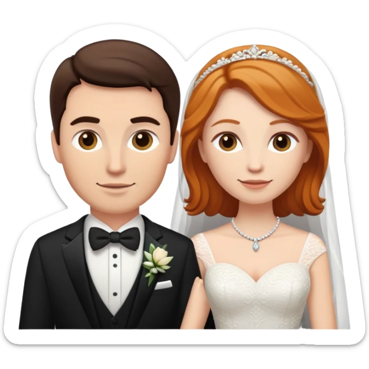 wedding couple with white man with dark brown hair and white woman with light ginger hair sticker