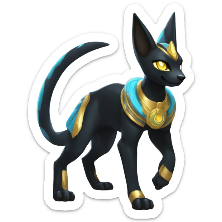 Black godly overpowered ethereal majestic Egyptian Lucario-Umbreon-Cat. Golden Anubis-Rings and yellow ring-markings. Full body sticker