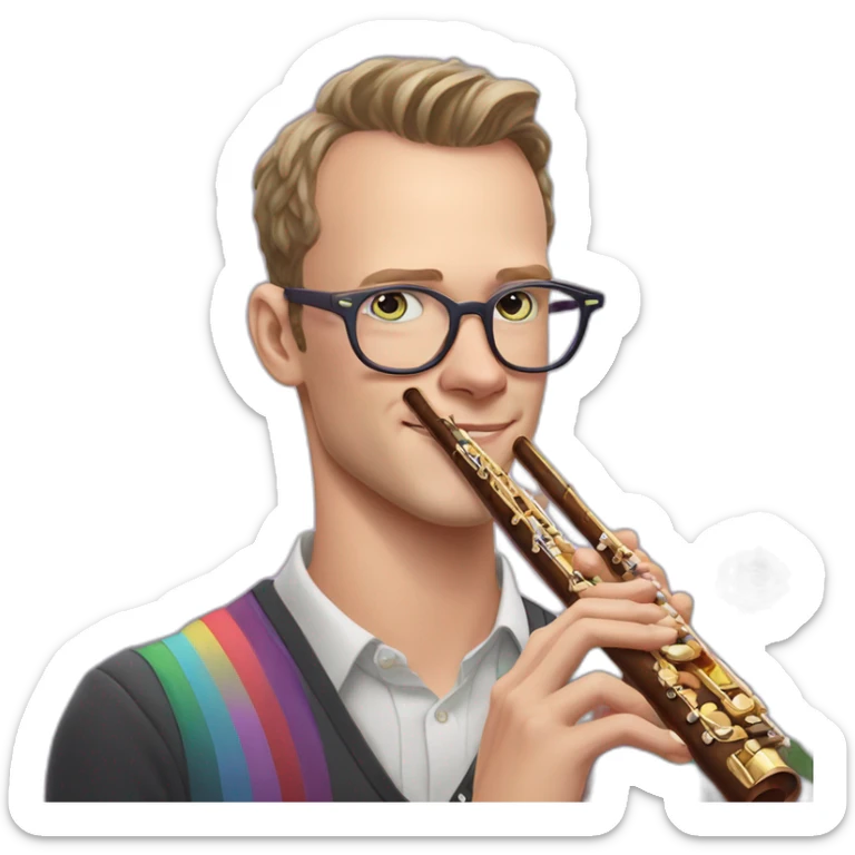 Jonathan Toews wearing glasses as a rainbow musical flute instrument in a symphony with pastel roses sticker