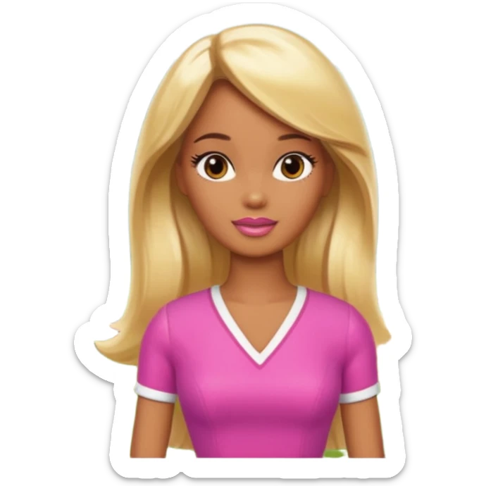 Brown skin blonde hair barbie in front of the woods sticker