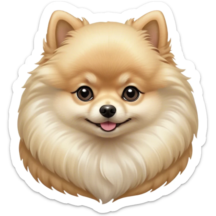 Cinematic Noble Cream Pomeranian Portrait Emoji, Poised and regal, with a compact, fluffy build and a pristine, well-groomed cream Fur, deep-set soulful dark eyes, Simplified yet sharp and sophisticated features, highly detailed, glowing with a soft, dignified glow, high shine, intelligent and spirited, stylized with an air of elegance, focused and attentive, soft glowing outline, capturing the essence of a watchful and confident companion, so majestic it feels as though it could prance out of the screen with effortless authority! sticker