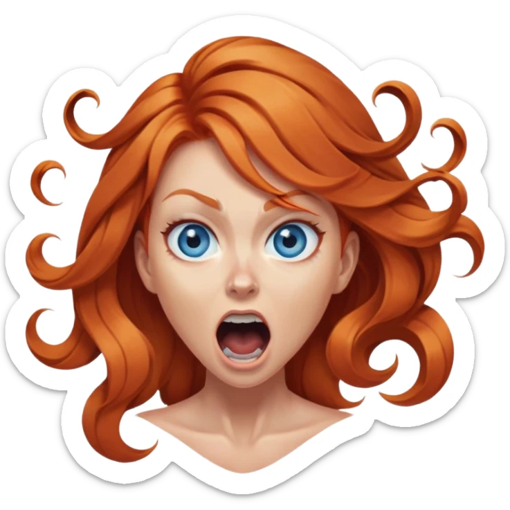 screaming female ginger hair blue eyes centre of face turning in to a black swirl sticker