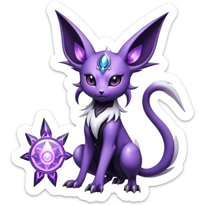 Shiny Exotic Badass Mystical Mysterious Gothic Espeon-Absol-Pokémon-Fakémon-hybrid-creature (full body) sticker