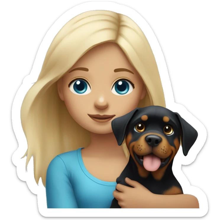 Little blonde hair girl with blue eyes and a puppy Rottweiler  sticker