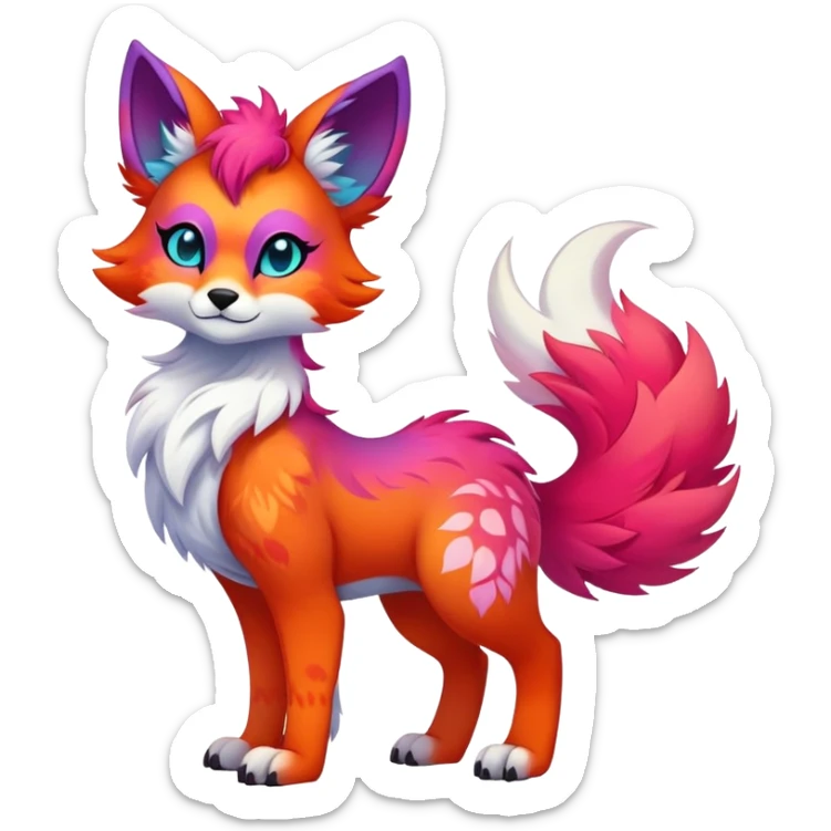 Neon-colored multi-colored cute cool exotic Falvie-Fionbri-fantasy-creature-fursona, full body, with markings sticker