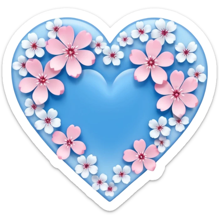  blue sakura heart, heart made of white sakura petals with pink accents, remove background sticker