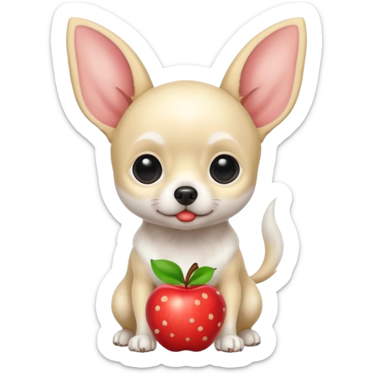 Apple head white Chihuahua with black dots. Big ears and big eyes. Full body sticker