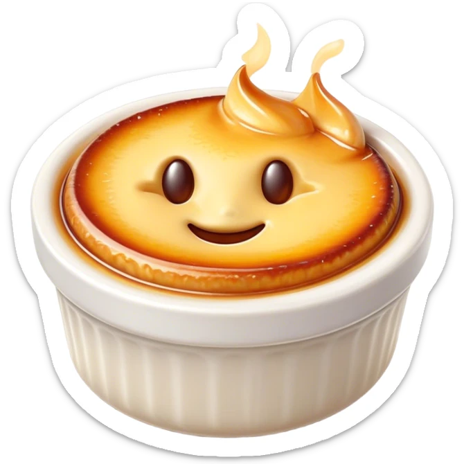 Cinematic Realistic Cr√®me Br√ªl√©e Dessert Emoji, depicted as a rich custard with a perfectly caramelized sugar top rendered with exquisite textures and warm, inviting lighting. sticker