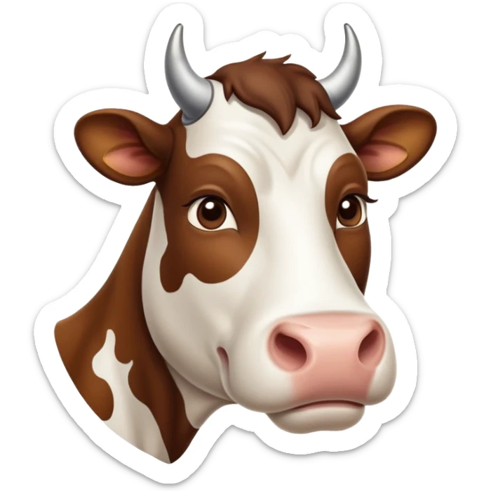 cinematic-noble-brown-and-white-cow-portrait-emoji,-poised-and-regal,-with-a-large,-sturdy-build-and-a-beautifully-patterned-hide-of-rich-brown-accented-by-crisp-white-patches,-deep-set-soulful-brown-eyes,-simplified-yet-sharp-and-sophisticated sticker