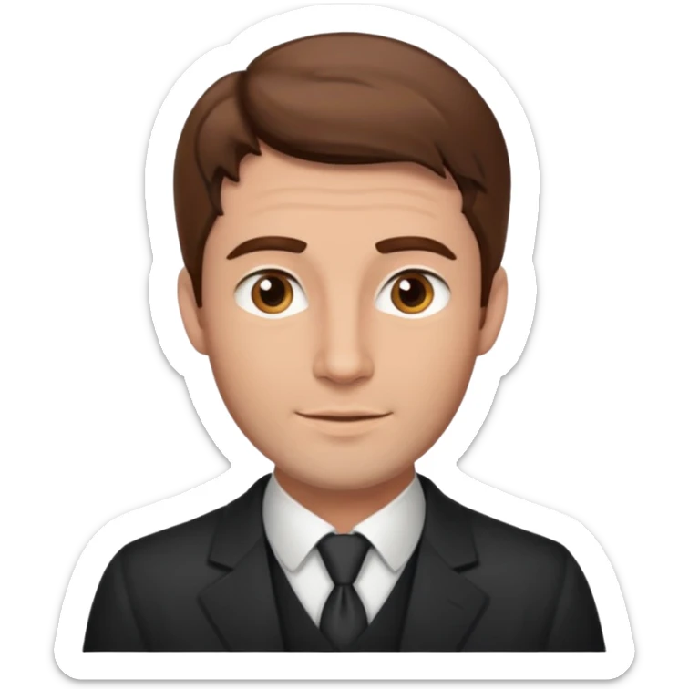 emoji of a 30-year-old man, mature appearance, gentleman features, brown hair, friendly expression sticker
